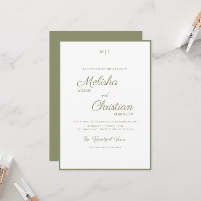 Minimalist Modern Calligraphy Wedding Invitation (Front/Back In Situ)
