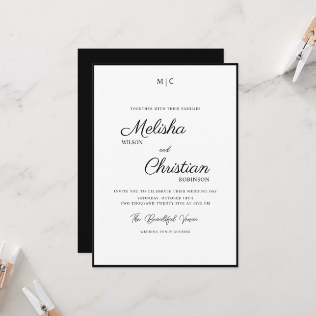 Minimalist Modern Calligraphy Wedding Invitation (Front/Back In Situ)