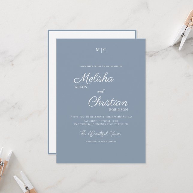Minimalist Modern Calligraphy Wedding Invitation (Front/Back In Situ)