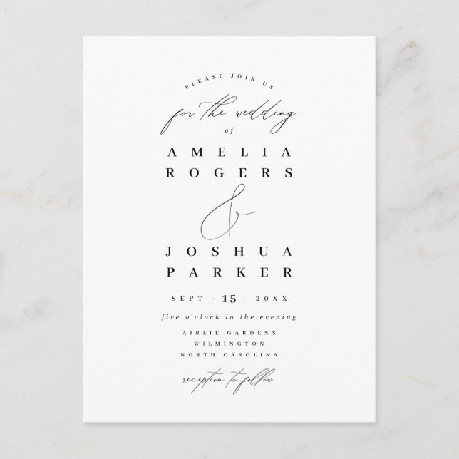 Minimalist Modern Calligraphy Wedding Postcard (Front)