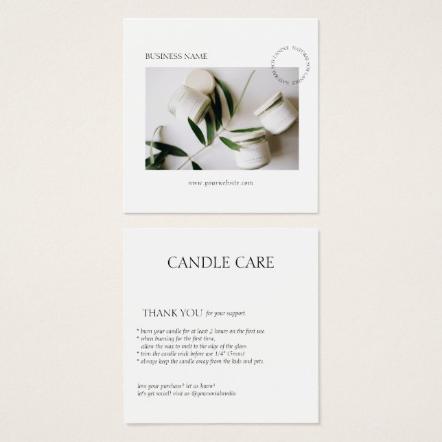 Minimalist  Modern Candle Care Photo Card (Front & Back)