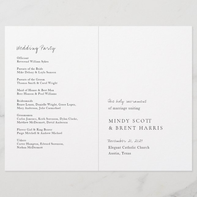 Minimalist Modern Catholic Budget Wedding Program Flyer (Front)