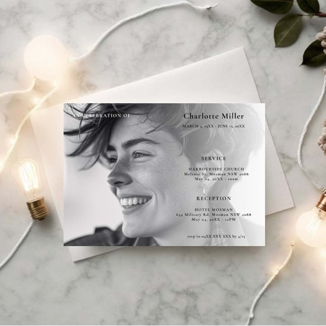 Minimalist Modern Celebration of Life Funeral Invitation (Creator Uploaded)