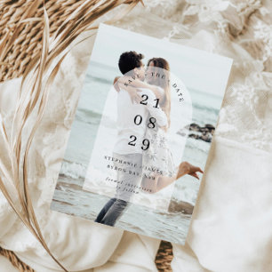 Minimalist modern centre arch photo Save the Date Invitation
