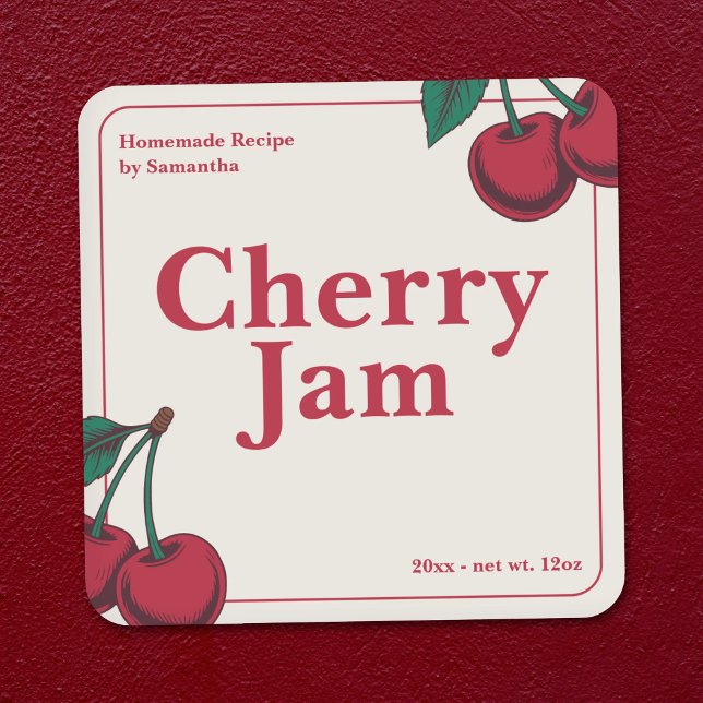 Minimalist & Modern Cherry Jam Label Sticker (Minimalist & Modern Cherry Jam Label Sticker)