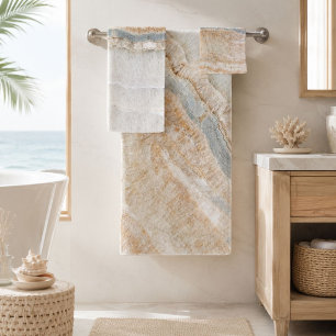 minimalist modern chic beige tan white grey marble bath towel set