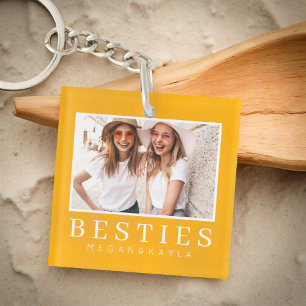 Minimalist Modern Chic Best Friends BFF Photo Key Ring