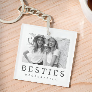 Minimalist Modern Chic Best Friends BFF Photo Key Ring