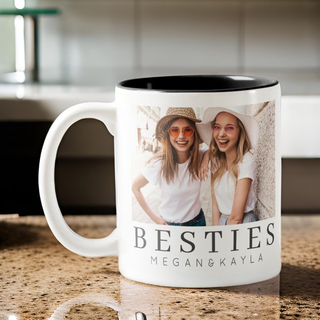 Minimalist Modern Chic Best Friends BFF Photo Two-Tone Coffee Mug (Creator Uploaded)