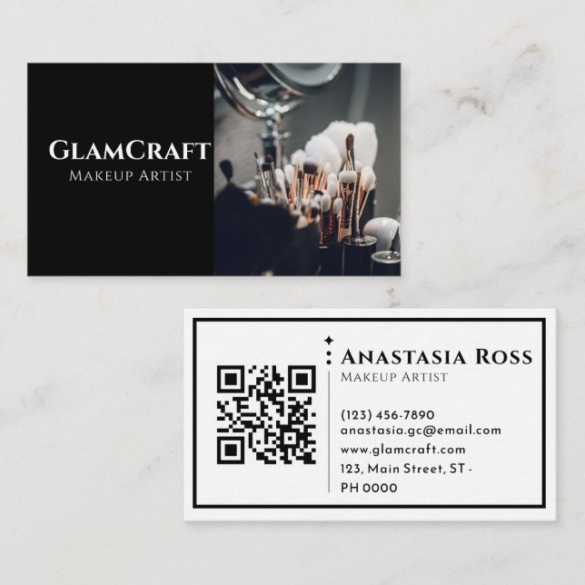 Minimalist Modern Chic Bold Black QR Code Beauty Business Card (Front/Back)