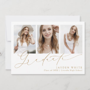 Minimalist Modern Chic Script 3 Photo Graduation Invitation
