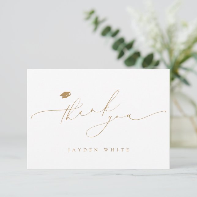 Minimalist Modern Chic Script Elegant Graduation Thank You Card (Standing Front)