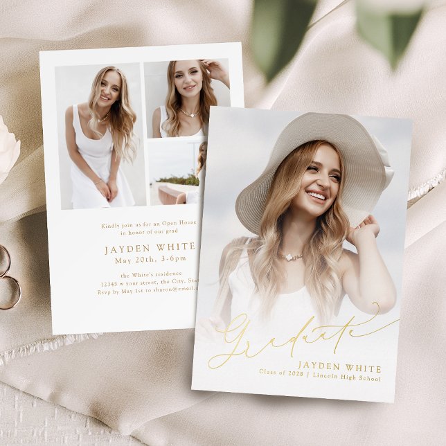 Minimalist Modern Chic Script Photo Graduation (Minimalist Modern Chic Script Photo Graduation Foil Invitation)