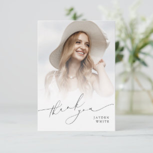 Minimalist Modern Chic Script Photo Graduation Thank You Card
