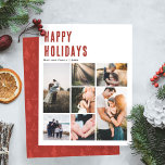 Minimalist Modern Christmas Family Photo Collage Holiday Card<br><div class="desc">This gorgeous family photo collage 'Happy Holidays' Christmas card features a place for you to add your names, and a message on the back in elegant typography, as well as room for you to add your own photo montage (with space for seven photos). The back also features a modern red...</div>