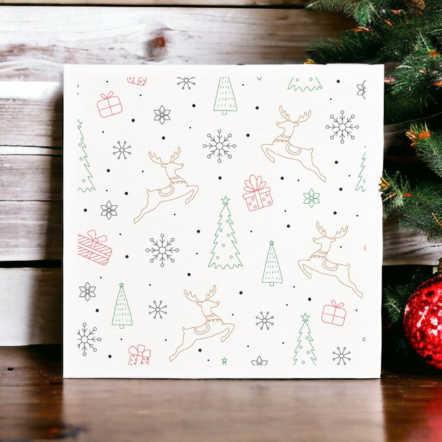 Minimalist Modern Christmas Theme Line Art Napkin (Creator Uploaded)