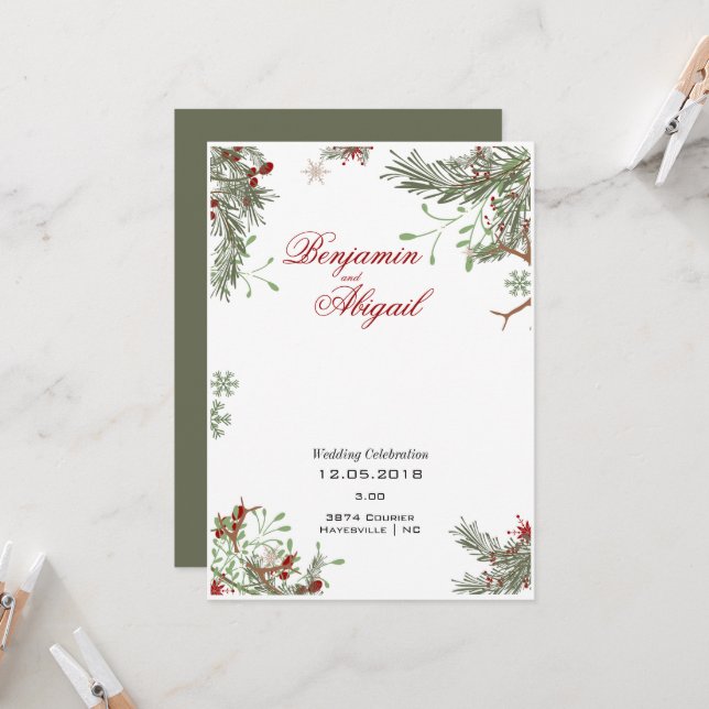 Minimalist Modern Christmas Winter Holly Branches Invitation (Front/Back In Situ)