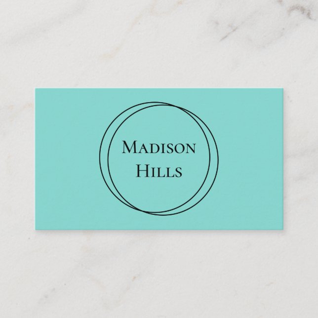 Minimalist Modern Circles Frame Turquoise Blue Business Card (Front)