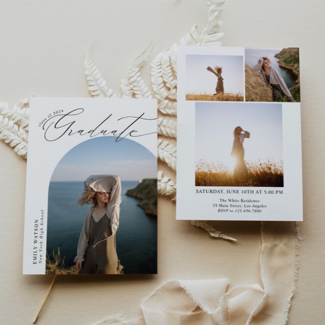Minimalist Modern Classic Arch Photo Graduation Invitation (Creator Uploaded)