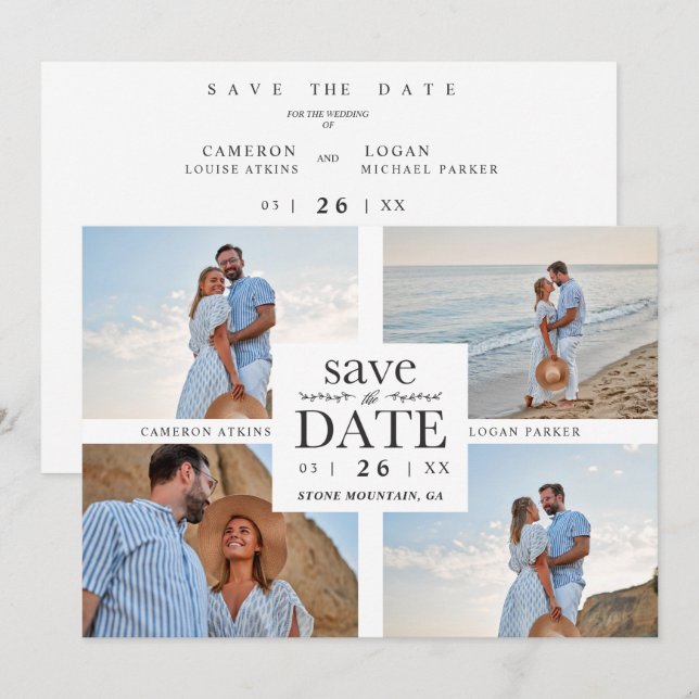 Minimalist Modern Collage 4 Custom Photos Wedding (Front/Back)