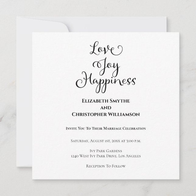 Minimalist Modern Contemporary Love Joy Wedding Invitation (Front)