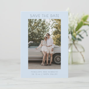 Minimalist Modern Cool Blue Simple Elegant Photo Save The Date