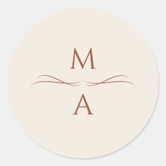 Minimalist Modern Cream Terracotta Boho Initials Classic Round Sticker