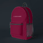 Minimalist Modern Custom Name, Text, Photo Printed Backpack<br><div class="desc">Personalized Trendy burgundy cherry wine red backpack featuring modern custom text. Add your own photo,  illustration or any graphic design element,  or leave this elegant and minimal aesthetic. Any font,  any color,  no minimum.</div>
