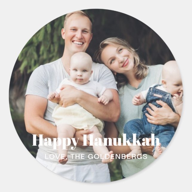 Minimalist modern custom photo text Hanukkah Classic Round Sticker (Front)