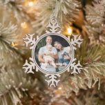 Minimalist modern custom photo text Hanukkah Snowflake Pewter Christmas Ornament<br><div class="desc">Happy Hanukkah minimalist modern personalised Hanukkah photo ornament.
Custom photo image or picture with fully customisable white text on front side.


Photo credit freepik</div>
