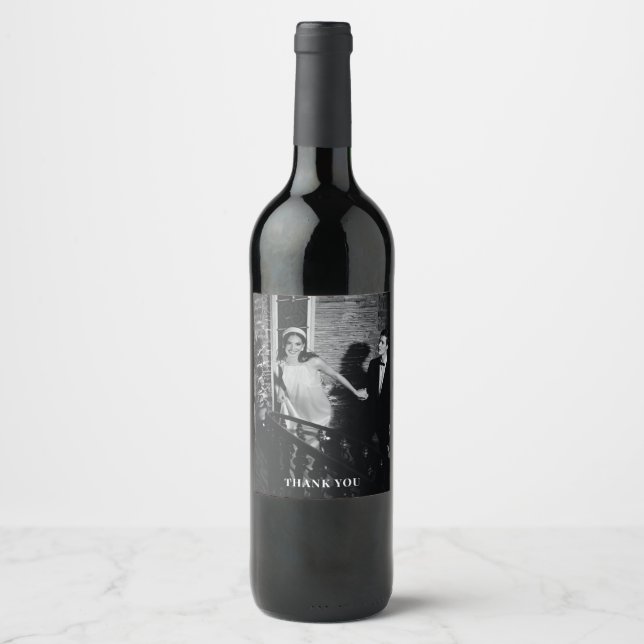 Minimalist Modern Custom Photo Wedding Thank You Wine Label (Front)