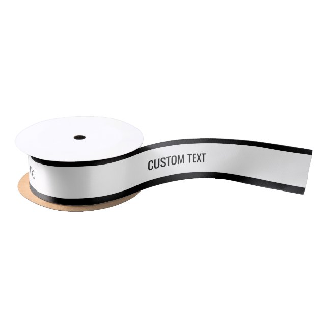 Minimalist Modern Custom Text Elegant Black White Satin Ribbon (Spool)