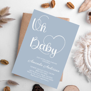 Minimalist Modern Cute Dusty Blue Baby Boy Shower Invitation
