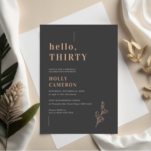 Minimalist Modern dainty foliage 30th Birthday Invitation (Creator Uploaded)