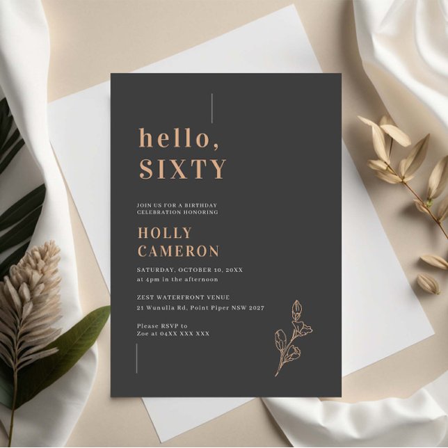 Minimalist Modern dainty foliage 60th Birthday Invitation (Creator Uploaded)