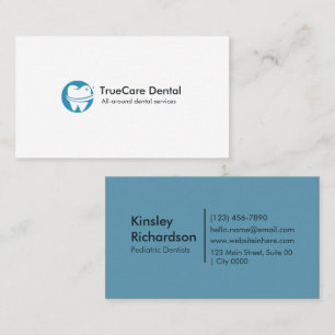 Minimalist Modern Dental White Tooth Teal Blue Business Card