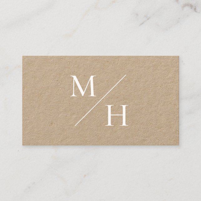 Minimalist Modern Diagonal Initials Monogram Kraft Business Card (Front)