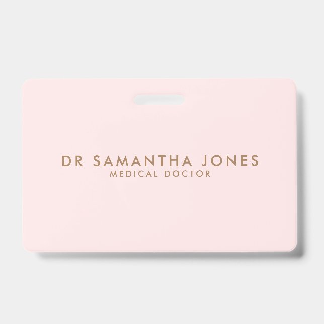 Minimalist Modern Doctor Professional Pink ID Badge (Front)