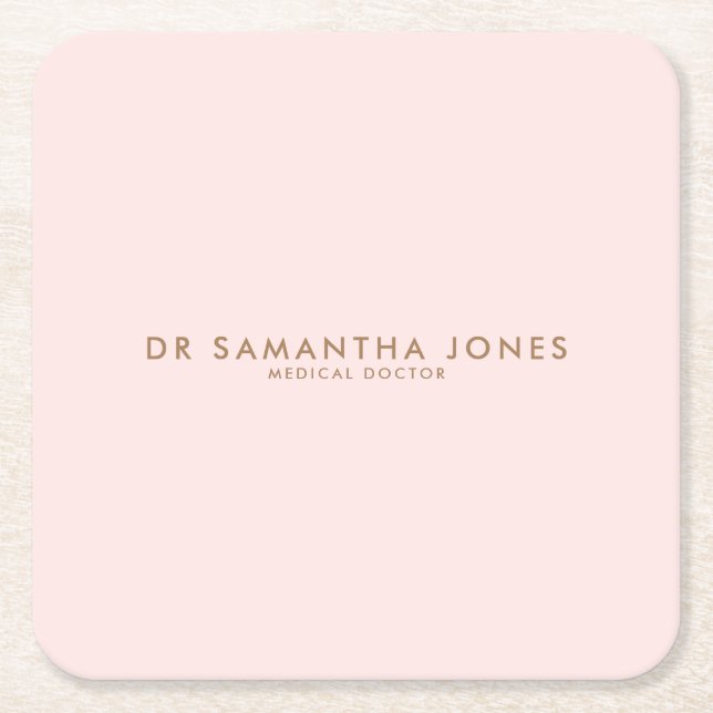 Minimalist Modern Doctor Professional Pink Square Paper Coaster (Front)