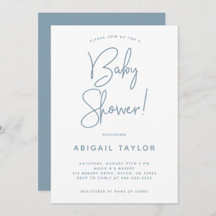Minimalist Modern Dusty Blue Baby Shower Invitation