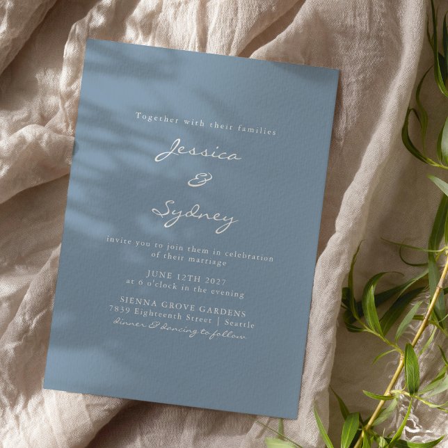 Minimalist Modern Dusty Blue Script Wedding Invitation (Creator Uploaded)