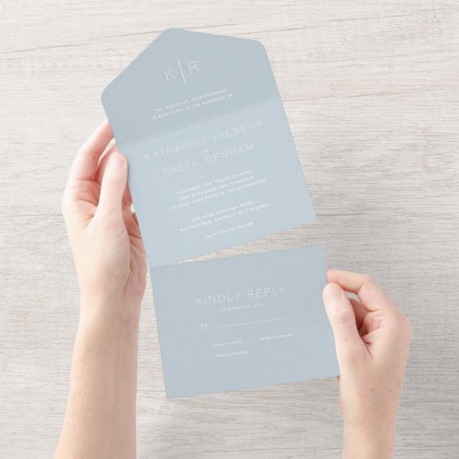 Minimalist Modern Dusty Blue Wedding All In One Invitation (Tearaway)