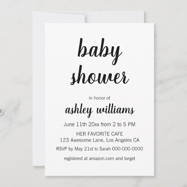Minimalist Modern Elegant Baby Shower Invitations (Front)