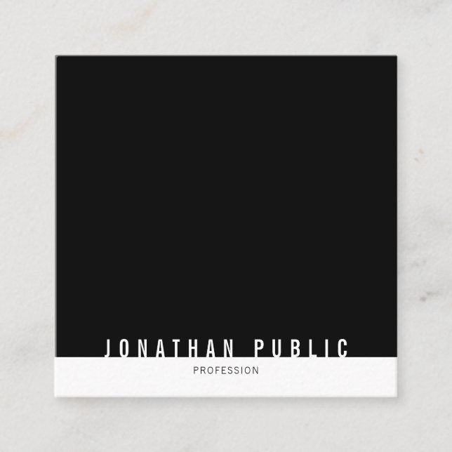 Minimalist Modern Elegant Black And White Plain Square Business Card (Front)