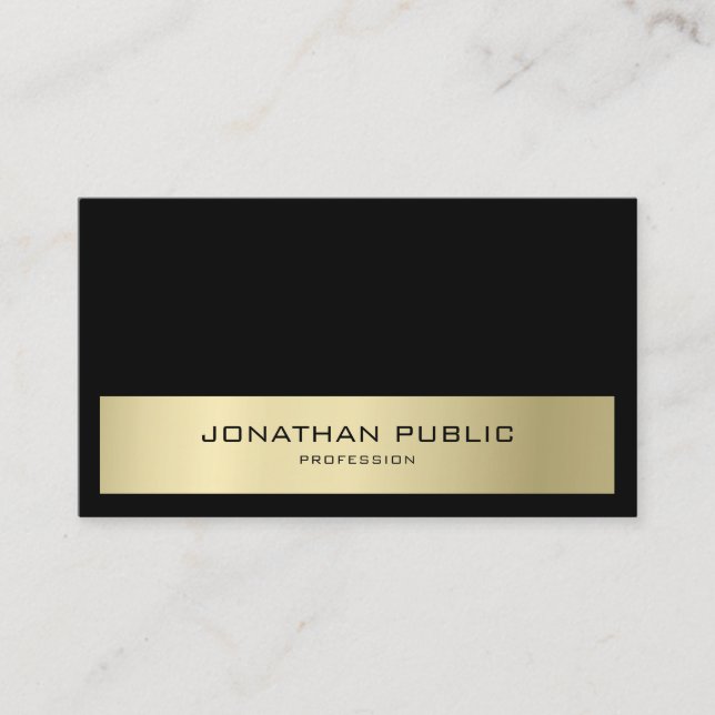 Minimalist Modern Elegant Black & Gold Semi Gloss Business Card (Front)