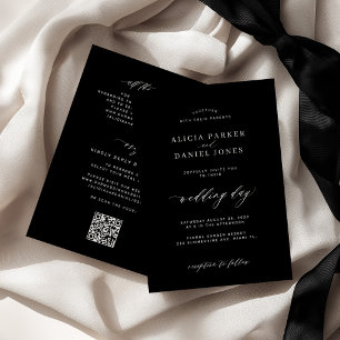 Minimalist modern elegant black QR code wedding Invitation
