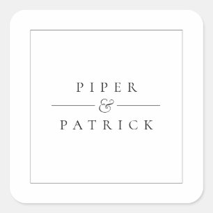 Minimalist Modern Elegant Black & White  Wedding Square Sticker