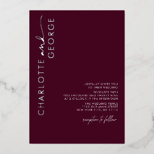 Minimalist Modern Elegant Burgundy Silver Wedding