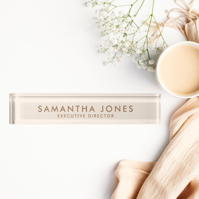 Minimalist Modern Elegant Cream Nameplate (simpl desk name plate professional modern, minimalist and elegant desk accessory)