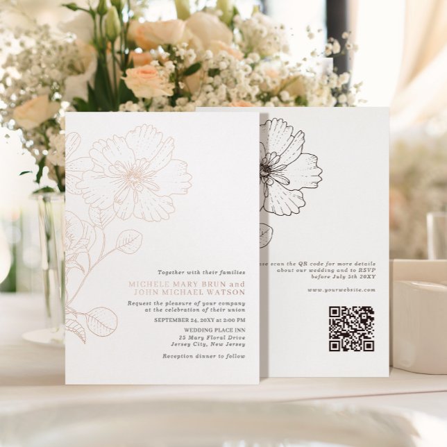 Minimalist Modern Elegant Flowers RSVP QR Back (Creator Uploaded)